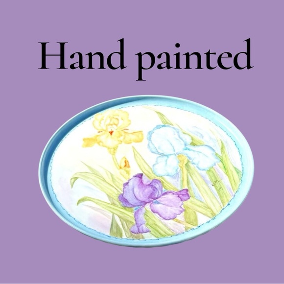 OOAK Hand painted Porcelain tray with irises - Picture 1 of 13